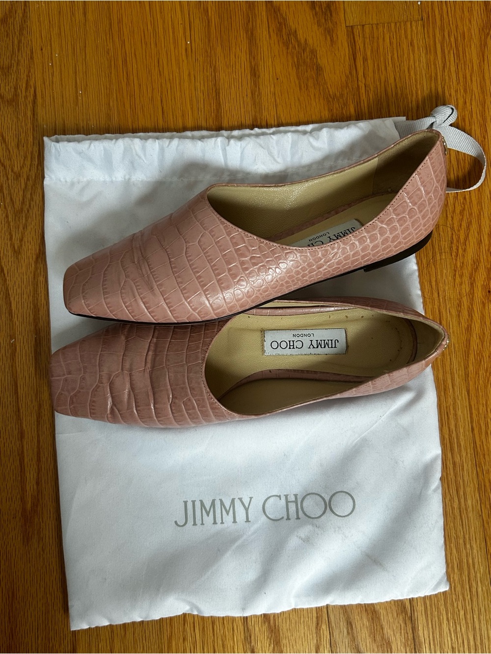 Jimmy Choo Croc-Embossed Leather Flats in Mauve Pink - Picture 2 of 3